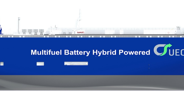 Infografía de los nuevos car carriers híbridos a GNL y baterías de UECC.