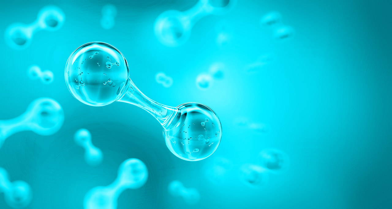 Green Hydrogen H2 gas molecule. Production of green hydrogen ene