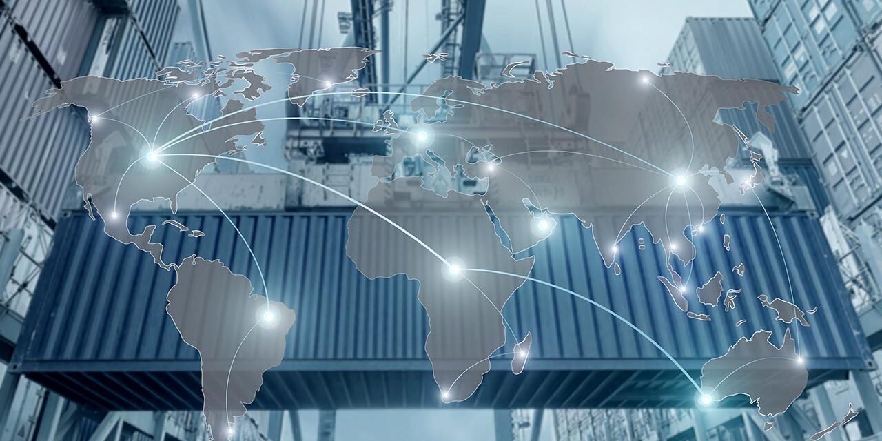 Import, Export, Logistics concept – Map global partner connectio