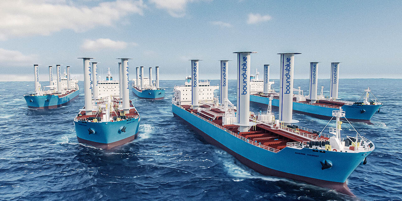 Fotomontaje con los cinco buques de Maersk tankers que serán equipados con el sistema de velas de succión de bound4blue.