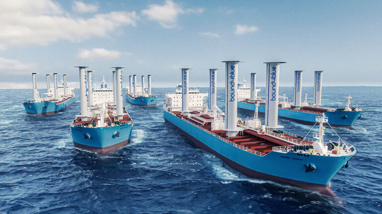 Fotomontaje con los cinco buques de Maersk tankers que serán equipados con el sistema de velas de succión de bound4blue.