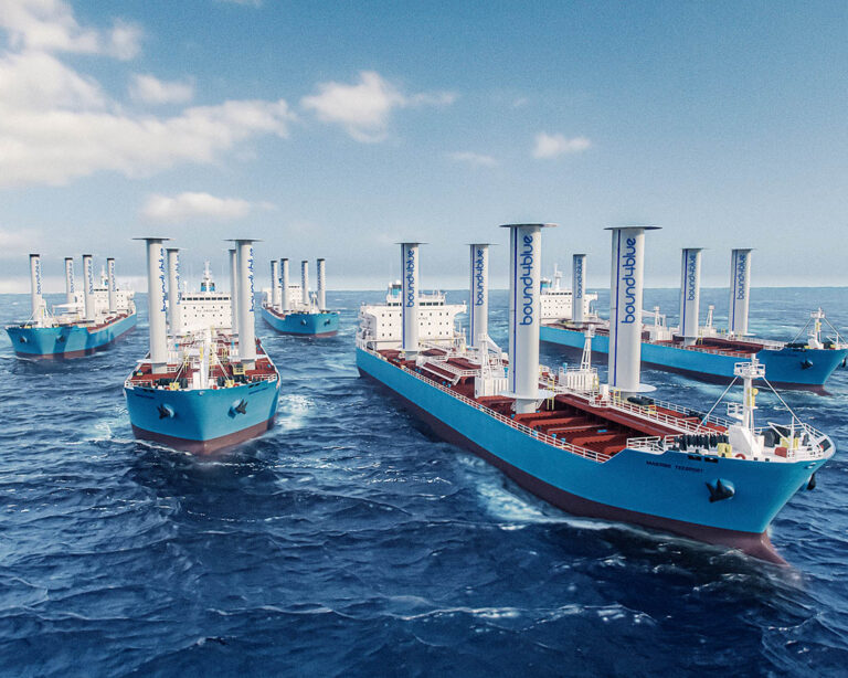 Fotomontaje con los cinco buques de Maersk tankers que serán equipados con el sistema de velas de succión de bound4blue.