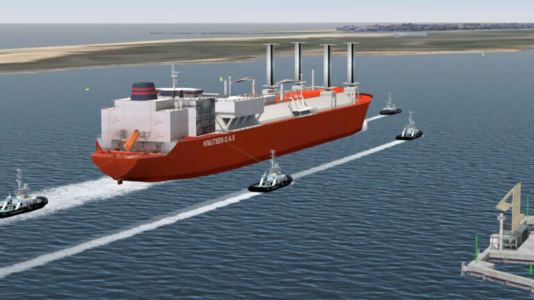 Simulación de navegación en el puerto de Huelva del metanero Traiano Knutsen equipado con eSails / SIPORT21.