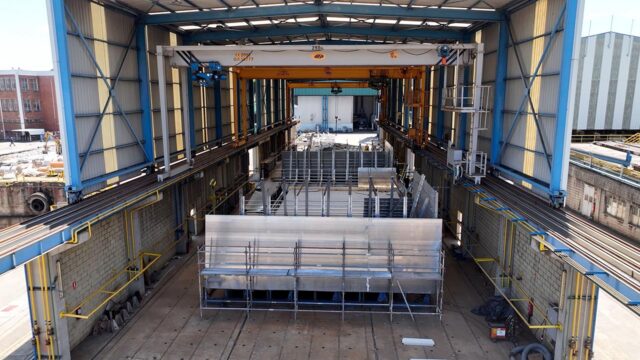 Inicio de la construcción de los dos nuevos fast ferries eléctricos de Baleària en el astillero de Armon de Gijón.
