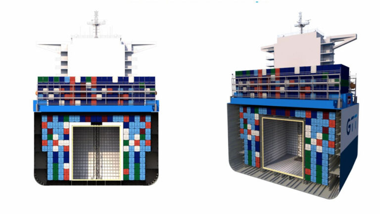 Infografía del nuevo tanque cúbico de GNL para portacontenedores.