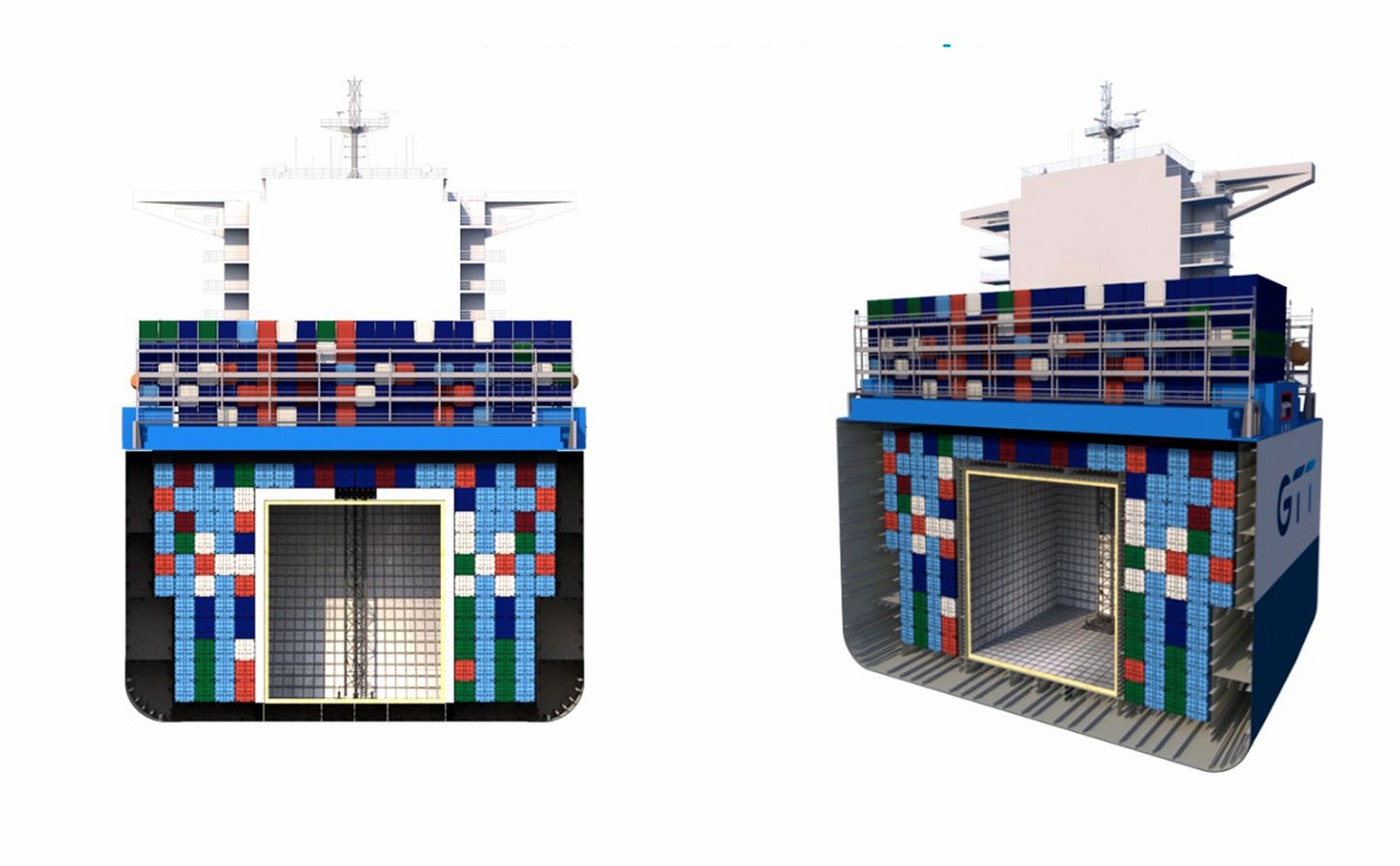 Infografía del nuevo tanque cúbico de GNL para portacontenedores.