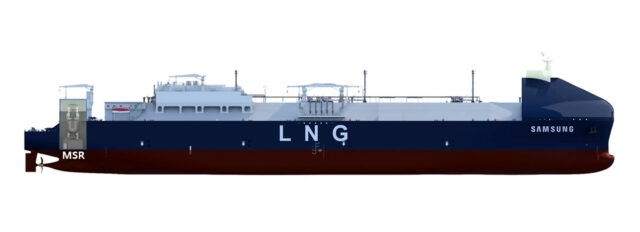 Infografía del proyecto del metanero equipado con un reactor nuclear de sales fundidas.