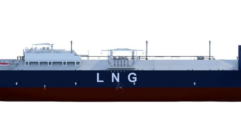 Infografía del proyecto del metanero equipado con un reactor nuclear de sales fundidas.