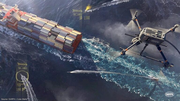 Recreación de un dron escolta para buques mercantes / DARPA.