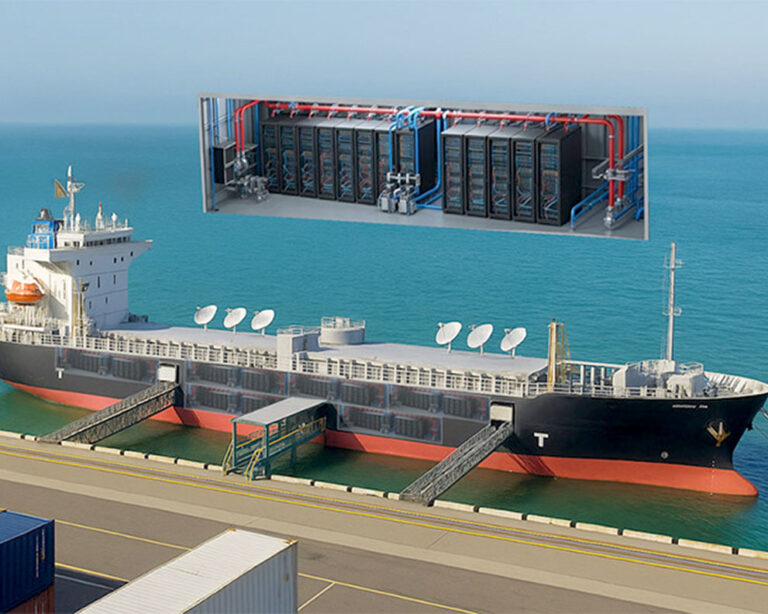 Infografía que muestra los servidores a bordo de un buque usado como centro de datos flotante.