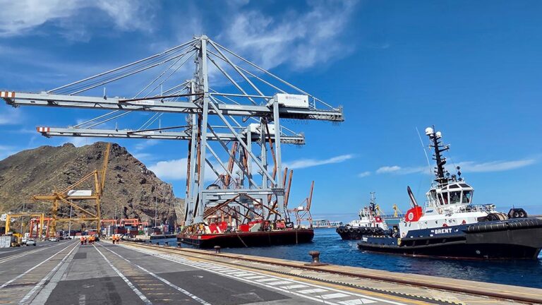 Llegada de las dos nuevas grúas a la terminal de Boluda, en Santa Cruz de Tenerife.