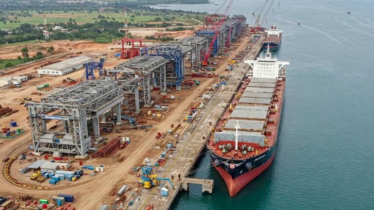 La terminal de graneles del puerto camerunés de Kribi, en una imagen del año pasado, anterior a su última ampliación.